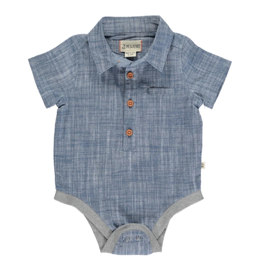 💙Me & Henry Helford Blue Heathered Woven Onesie Boys
